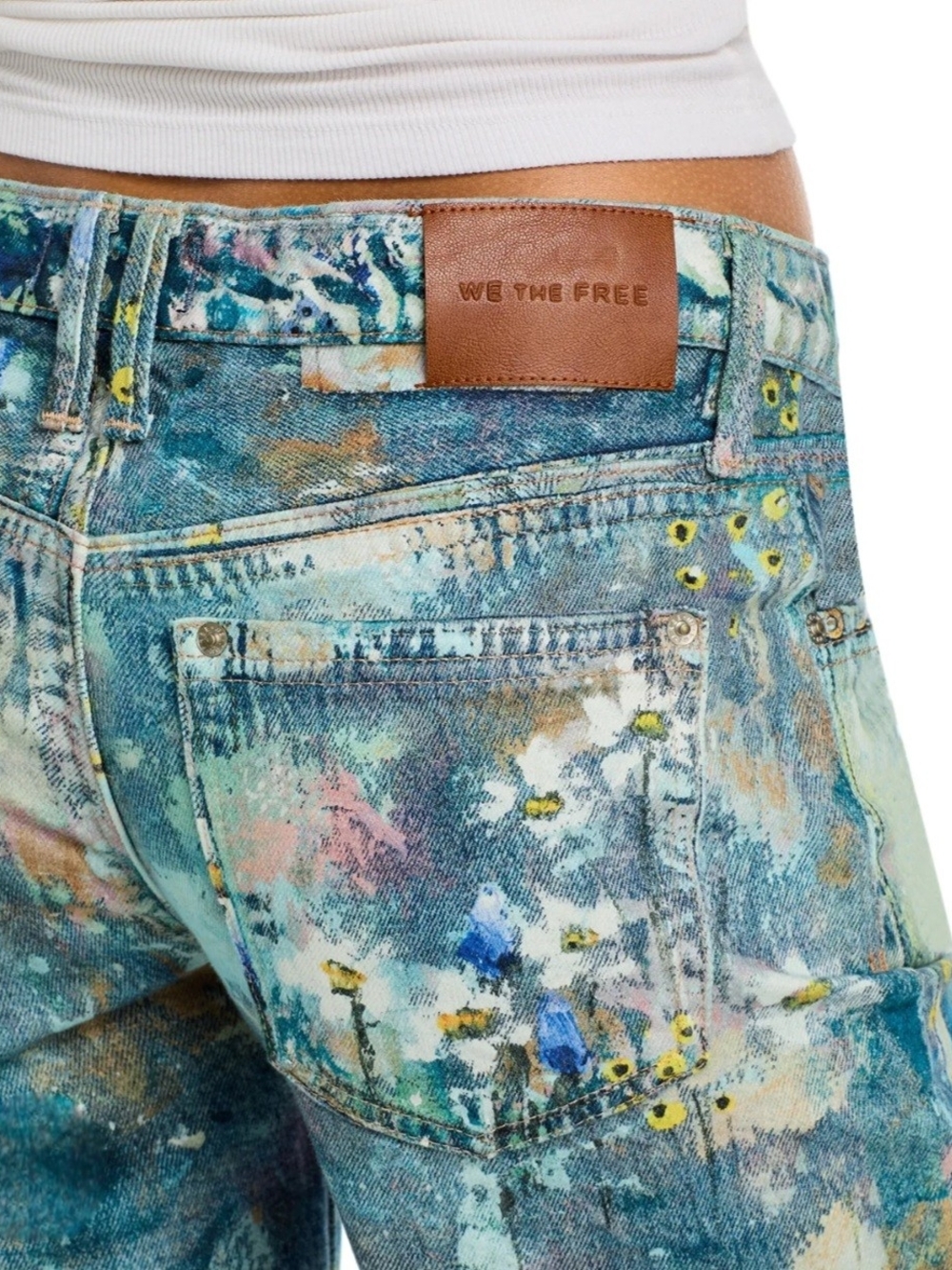 Free People We The Free Tennessee Low Rise Illusions Jeans in Floral Canvas